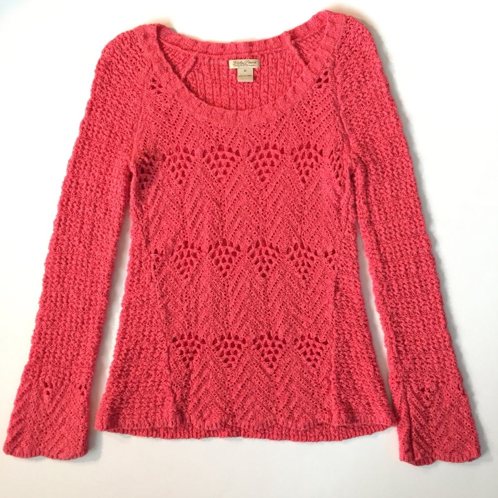 Lucky Brand Coral Scallop Beach sweater size M